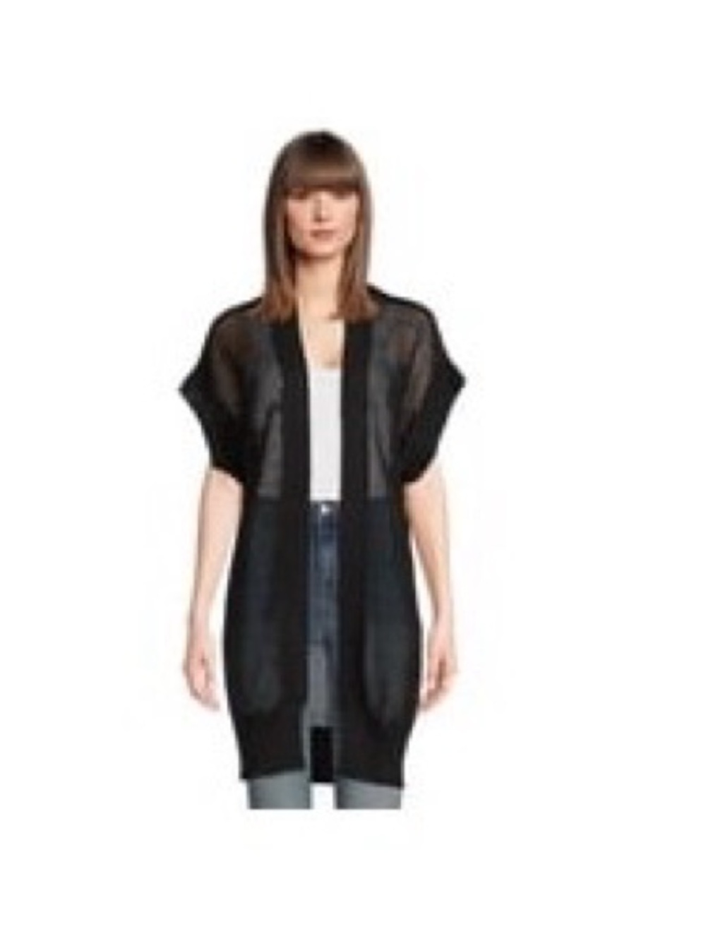 Time and Tru Black Open-Front Knit fishnet oversized duster style Cardigan